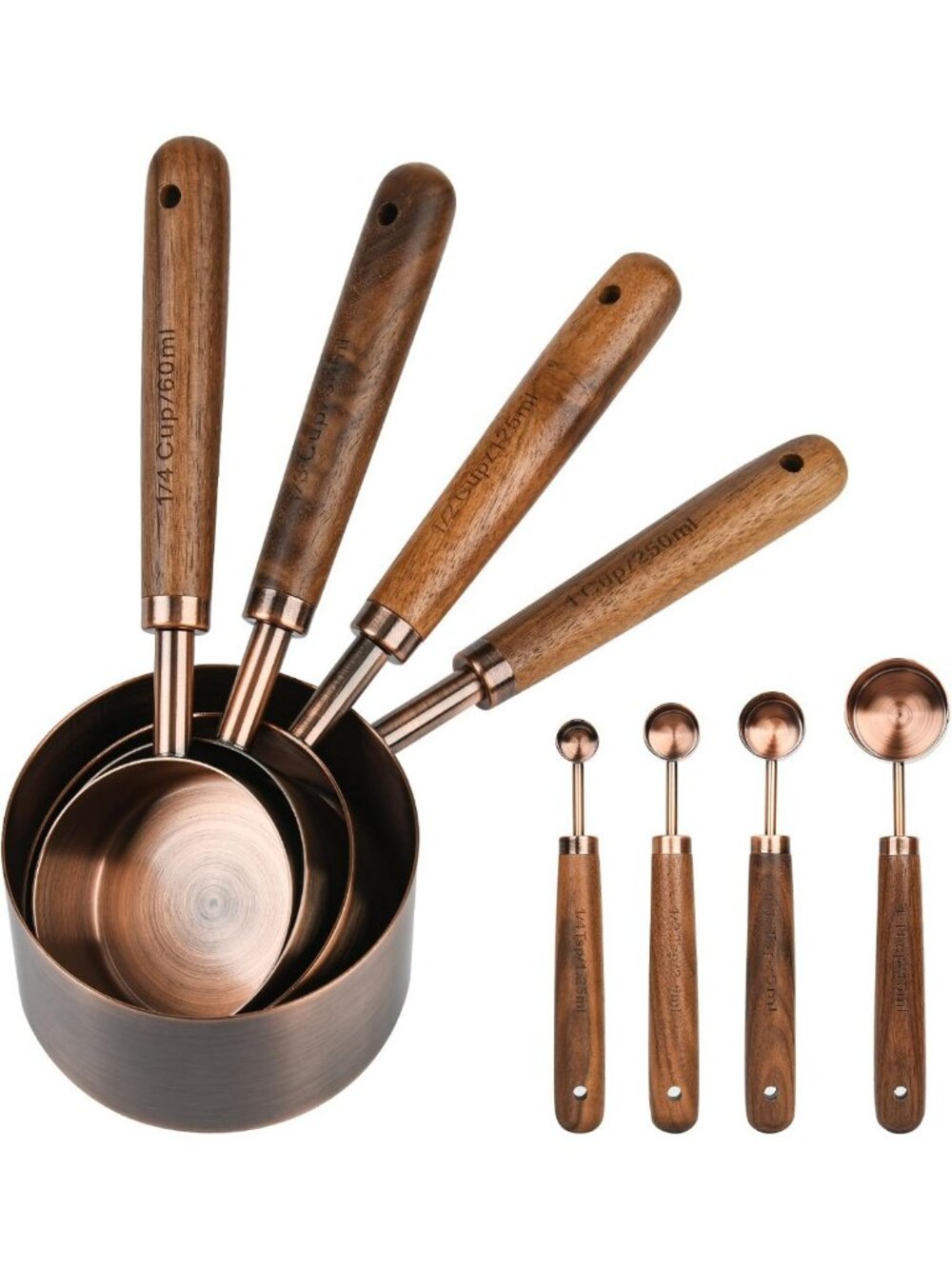 8-Piece Copper Measuring Cups & Spoons Set - Stainless Steel Kitchen Tools for